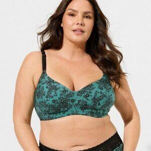 Torrid - 42C, Dream Wire-Free Bra in Luscious Lace Baltic Teal & Black​​​​​